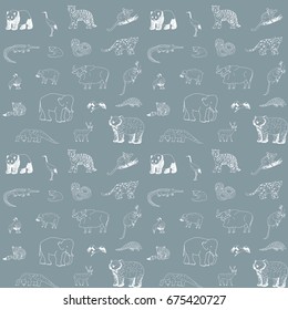 asian animals doodle graphic vector seamless pattern