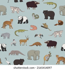 Asian animals vector seamless pattern