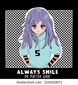 asian anime girl illustration vector graphic cute manga girl vector illustration with slogan design