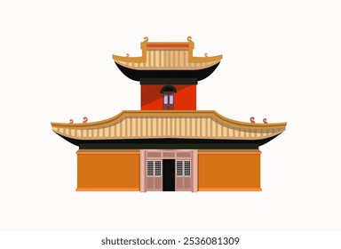 Asian architecture. Buddhist temple on white background. Vector illustration