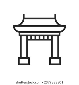 Asian Architecture Gate Icon. Vector Linear Illustration of Traditional Oriental Torii Entrance, Representing Ancient Cultural Heritage and Spiritual Symbols of the East.