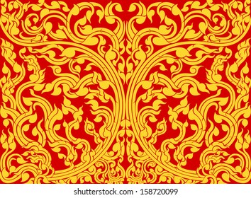Asian art shaped olden pattern on a red background