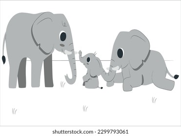 asian baby elephant stand run and fun under mother leg to play. Elephant wildlife animal lovely cute and clever. tourist traveling and visit pachyderm family village park.