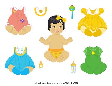 asian baby-girl with set of clothes
