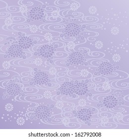 Asian background with chrysanthemums and waves.