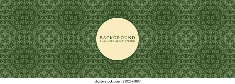 Asian background motif in oriental geometric style. Golden green seamless pattern for wrapping, banner, fabric, texture. Japanese vector natural forest male ornament.