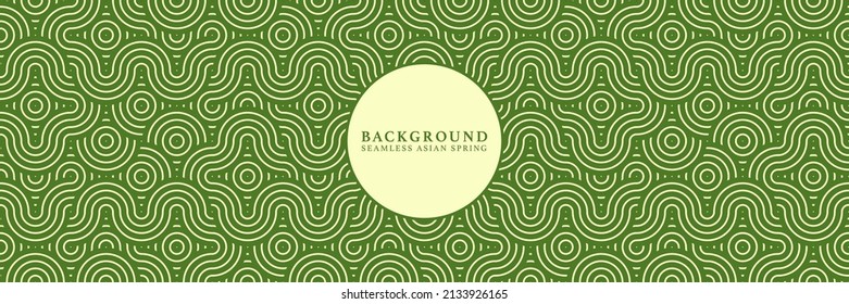 Asian background motif in oriental geometric traditional style. Swamp or pond ornament texture for decorative backdrop, wrapping, banner. Green wavy abstract asian vector japanese classic motif. 