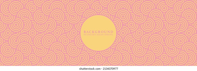 Asian background motif in oriental geometric traditional style. Spring ornament texture for decorative backdrop, wrapping, banner. Yellow pink wavy abstract asian vector japanese classic motif. 