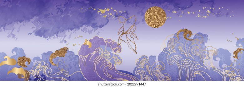 Asian background ,Oriental Chinese and Japanese style abstract pattern background design  with ocean wave decorate in water color texture