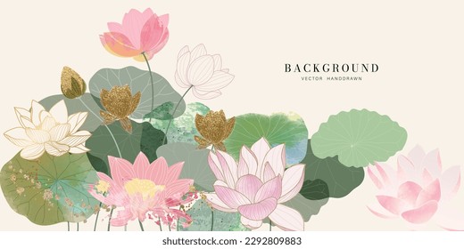 Fondo asiático, diseño de fondo abstracto de estilo oriental chino y japonés con flor de loto decorada en color agua