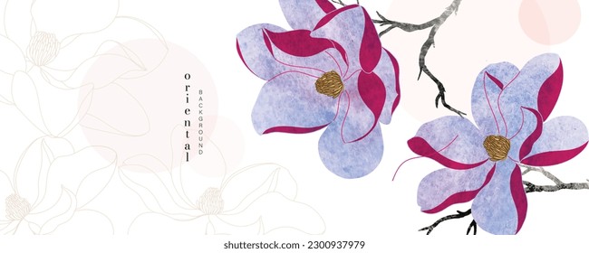 Asian background ,Oriental Chinese and Japanese style abstract pattern background design with Magnolia flower decorate in water color texture