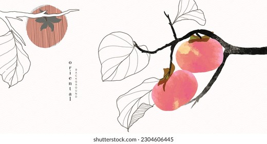 Asian background ,Oriental Chinese and Japanese style abstract pattern background design with line plume fruit decorate in water color texture