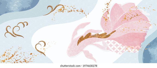 Asian background ,Oriental Japanese style abstract pattern background design  with koi fish decorate in water color texture