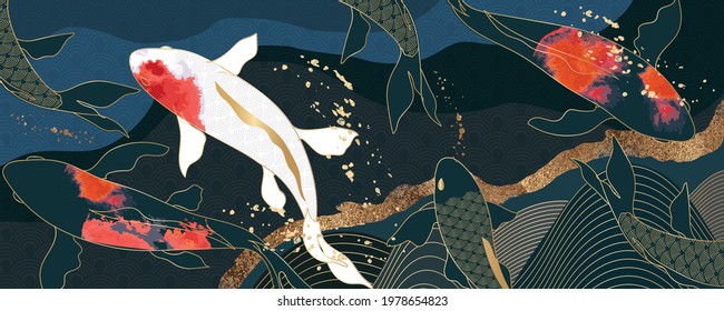 Asian background ,Oriental Japanese style abstract pattern background design  with koi fish decorate in water color texture