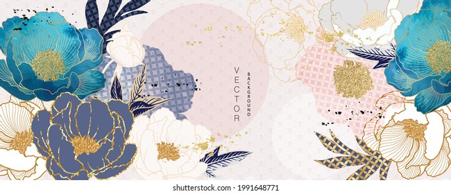 Asian background ,Oriental Japanese style abstract pattern background design  with peony flower decorate in water color texture