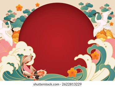 Asian Background with Sun and Waves