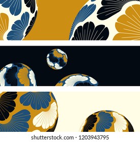 asian balloons graphic banners in black blue gold shades