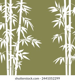 Fondo de bambú asiático. Plantas de bambú del bosque de la historieta con las ramas y las hojas, ilustración plana del fondo del vector de la flora japonesa. Patrón de brotes de bambú