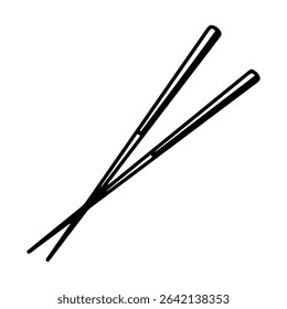 Asian bamboo chopsticks. Hand drawn doodle vector. Traditional cutlery for eating. Tableware item. Illustration line art element.