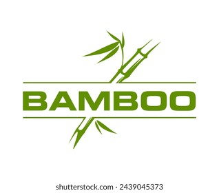 Asian bamboo icon, spa massage, beauty and health symbol. Vector emblem or label with green bamboo stem and leaves, symbolize holistic wellness and rejuvenation, tranquility, balance and vitality