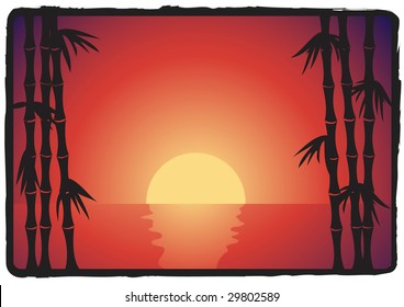 asian bamboo sunset landscape