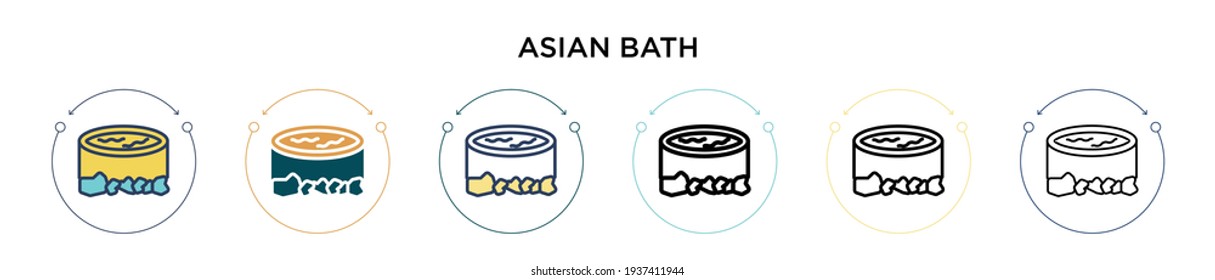 Asian bath icon in filled, thin line, outline and stroke style. Vector illustration of two colored and black asian bath vector icons designs can be used for mobile, ui, web