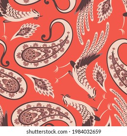 Asian Bird and Floral Paisley pattern, great vector design for any purposes. Seamless background