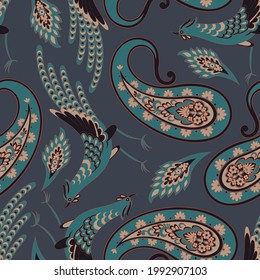 Asian Bird and Floral Paisley pattern, great vector design for any purposes. Seamless background