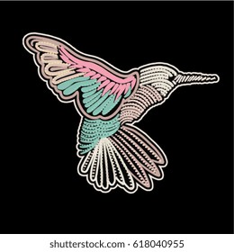 asian bird illustration embroidery 