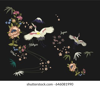asian birds and flowers illustration