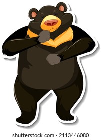 Asian black bear animal cartoon sticker illustration