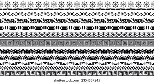 Asian black pattern. Pattern of black vertical ornamental lines. Japanese, Chinese ethnic seamless ornament.