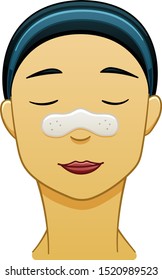 Asian black-haired woman with nose pore strip