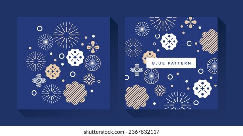 Asian Blue and Gold Pattern Background