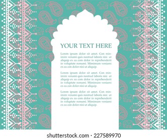 Asian blue and pink elephant and paisley background with space for text