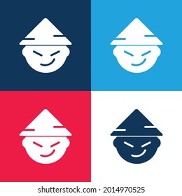 Asian blue and red four color minimal icon set