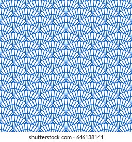 Asian blue and white seamless pattern with scallop. Abstract background for textile, paper wrapper, print for fabric. Vector illustration