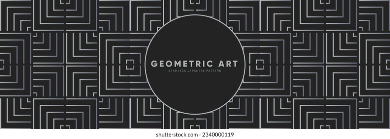 Asian Bold Geometric Seamless Pattern with Brutalism elements. Silver, Black, and Metal Shades in a Japanese, Chinese, Indian, Korean Inspired Design Background.	