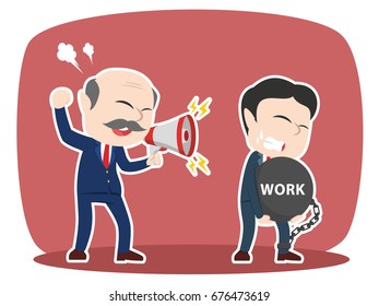asian boss forced work hard to his male employee
