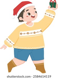 Asian boy bring Christmas gift