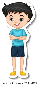 Asian boy cartoon character sticker illustration
