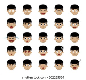 Asian Boy Emotion Faces Vector Illustration