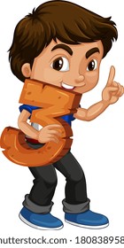 Niño asiático con la ilustración número tres