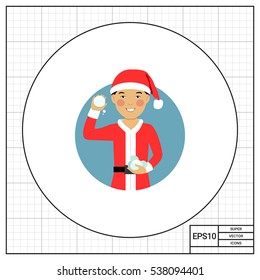 Asian boy holding snowballs