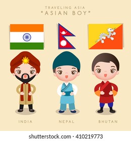 Asian Boy Traditional Costume : Vector Illustration