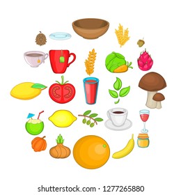 Asian breakfast icons set. Cartoon set of 25 asian breakfast vector icons for web isolated on white background