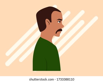 Asian Brown Male with Mustache Flat vector illustration  