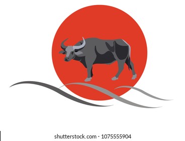 asian buffalo vector illustration