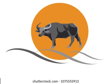  asian buffalo vector illustration