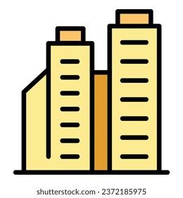 Asian building icon outline vector. City skyline. Flag hotel color flat